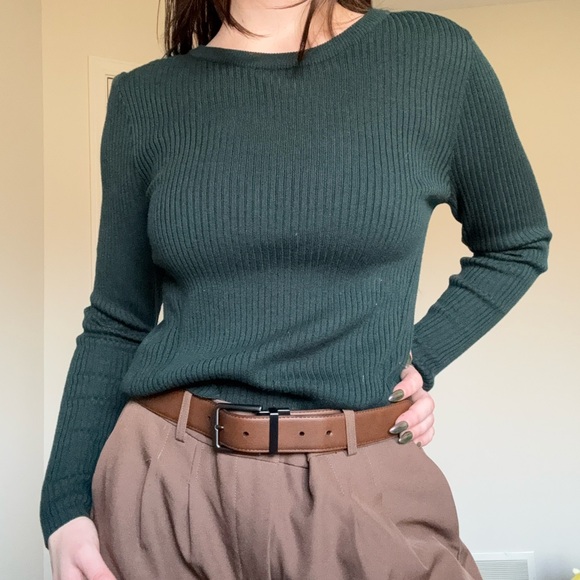 Divided Ribbed Emerald Green Sweater - L - Picture 6 of 9